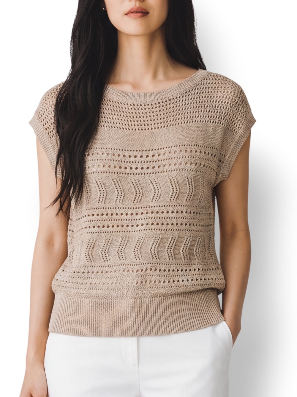 4/$20 White House Black Market Metallic Pointelle Knit Sweater Top Medium